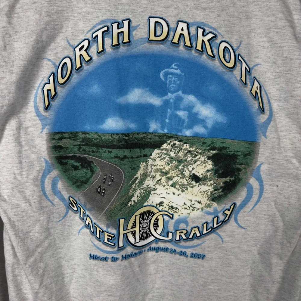 Vintage Union Line HOG State Rally Henley Mens L Gray North Dakota‎ Biker 2007